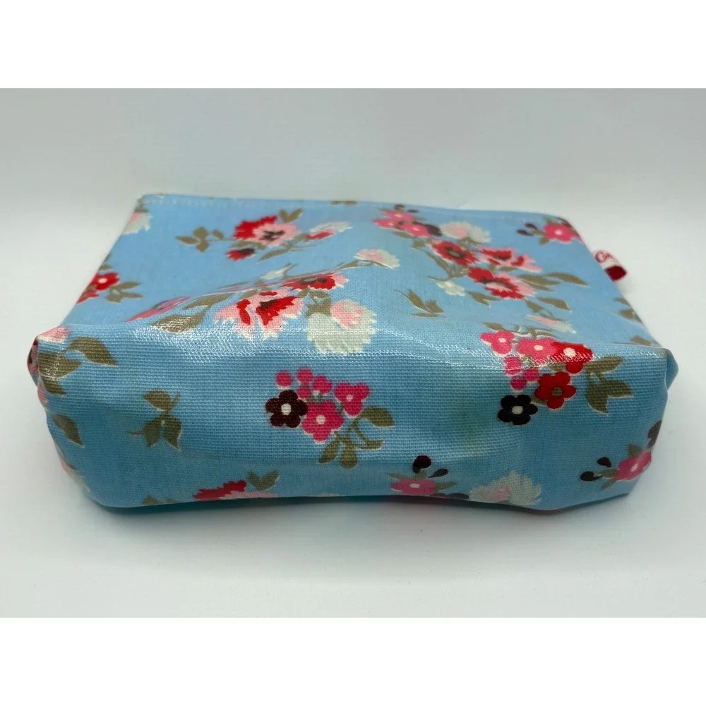 Cath Kidston London Blue Floral Coated Canvas Makeup Pouch Zip Organizer Bag